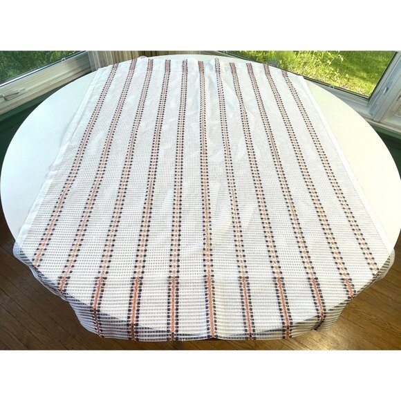Vintage 70s mesh curtain, white, brown, orange striped net woven, single panel - Picture 4 of 10